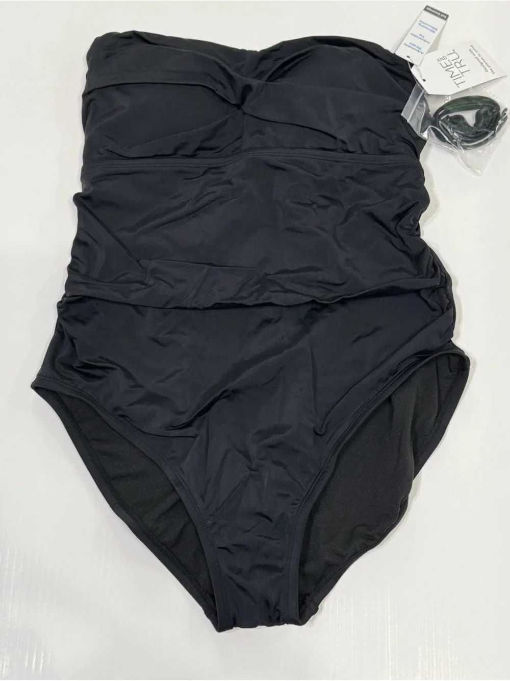 Time And Tru One Piece Swimsuit Women’s Large 12-14 Black Slimming NWT